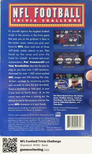 NFL Football Trivia Challenge Philips CD-i, NTSC box back