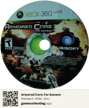 Armored Core: For Answer Xbox 360, NTSC disc