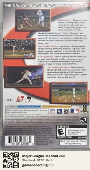 Major League Baseball 2K6 PlayStation Portable, NTSC box back