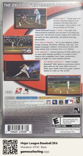 Major League Baseball 2K6 PlayStation Portable, NTSC box back
