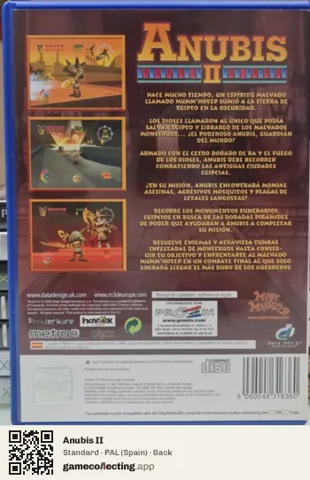 Anubis II PlayStation 2, Spain box back