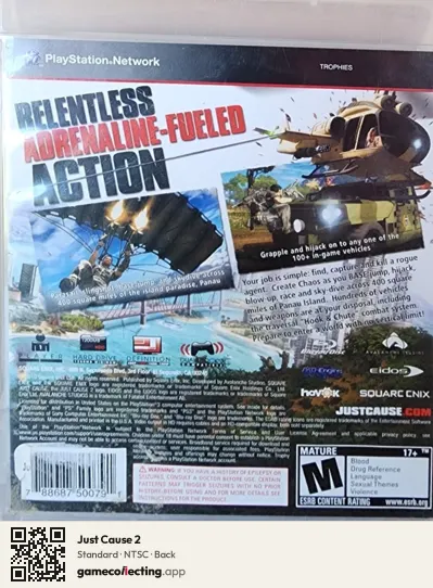 Just Cause 2 PlayStation 3, NTSC box back