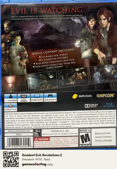 Resident Evil: Revelations 2 PlayStation 4, NTSC box back