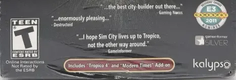 Tropico 4, the ESRB box on its front