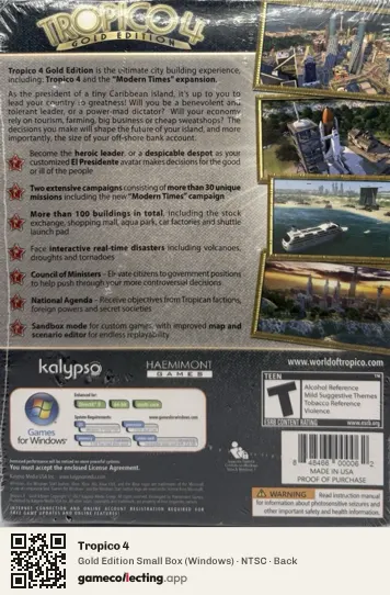 Tropico 4 Computer, NTSC box back
