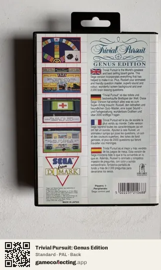 Trivial Pursuit: Genus Edition Sega Master System, PAL box back