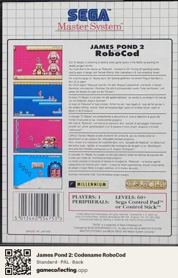 James Pond 2: Codename RoboCod Sega Master System, PAL box back