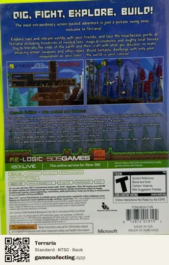 Terraria Xbox 360, NTSC box back