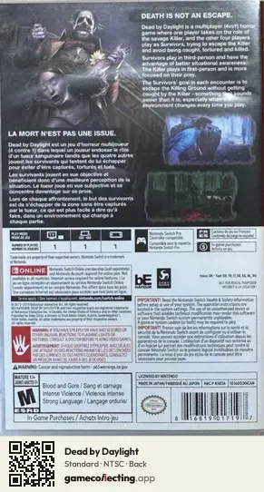 Dead by Daylight Nintendo Switch, NTSC box back