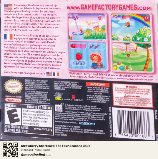 Strawberry Shortcake: The Four Seasons Cake Nintendo DS, NTSC box back