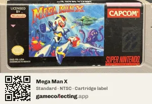 Mega Man X Super Nintendo Entertainment System, NTSC cartridge label