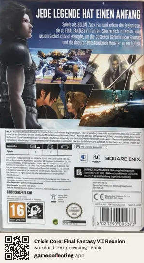 Crisis Core: Final Fantasy VII Reunion Nintendo Switch, Germany box back