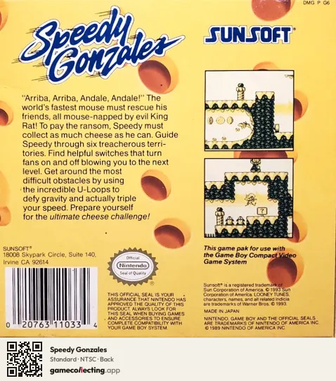 Speedy Gonzales Game Boy, NTSC box back