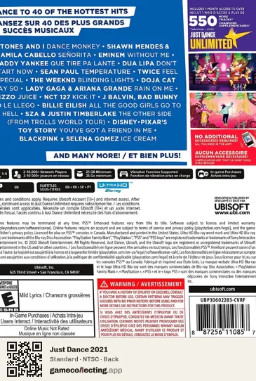 Just Dance 2021 PlayStation 5, NTSC box back