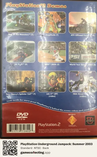 PlayStation Underground Jampack: Summer 2003 PlayStation 2, NTSC box back