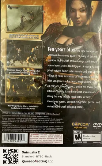 Onimusha 2 PlayStation 2, NTSC box back
