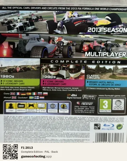 F1 2013 PlayStation 3, PAL box back