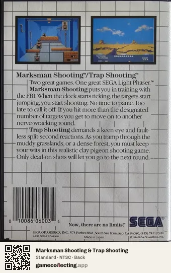 Marksman Shooting & Trap Shooting Sega Master System, NTSC box back