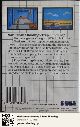 Marksman Shooting & Trap Shooting Sega Master System, NTSC box back