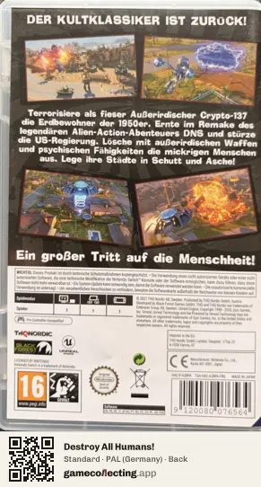 Destroy All Humans! Nintendo Switch 2, Germany box back