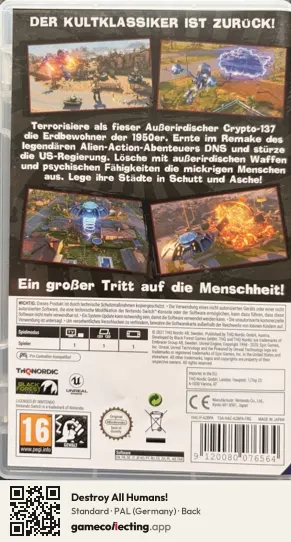 Destroy All Humans! Nintendo Switch, Germany box back