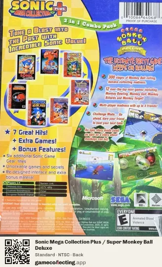 Sonic Mega Collection Plus / Super Monkey Ball Deluxe Xbox, NTSC box back