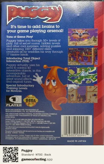 Puggsy Sega Mega Drive / Genesis, NTSC box back