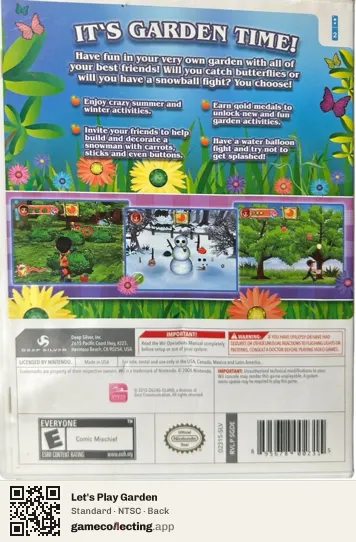 Let's Play Garden Nintendo Wii, NTSC box back