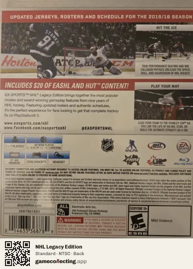 NHL Legacy Edition PlayStation 3, NTSC box back