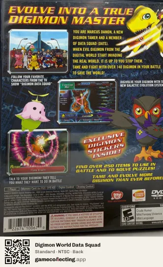 Digimon World Data Squad PlayStation 2, NTSC box back