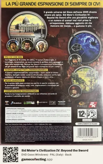 Sid Meier's Civilization IV: Beyond the Sword Computer, Italy box back