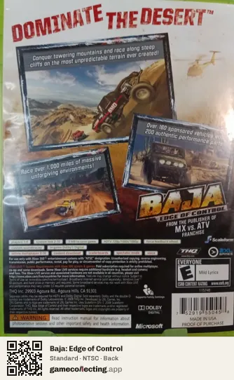 Baja: Edge of Control Xbox 360, NTSC box back