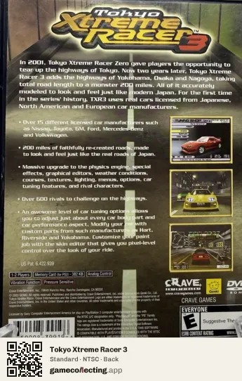 Tokyo Xtreme Racer 3 PlayStation 2, NTSC box back