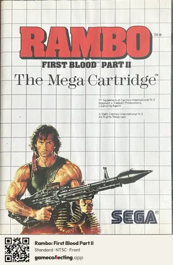 Rambo: First Blood Part II Sega Master System, NTSC box front