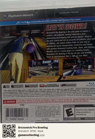 Brunswick Pro Bowling PlayStation 3, NTSC box back