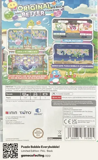 Puzzle Bobble Everybubble! Nintendo Switch, PAL box back