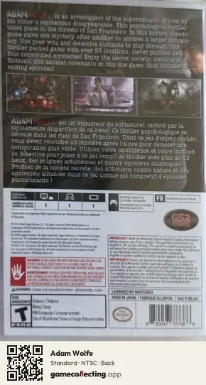 Adam Wolfe Nintendo Switch, NTSC box back