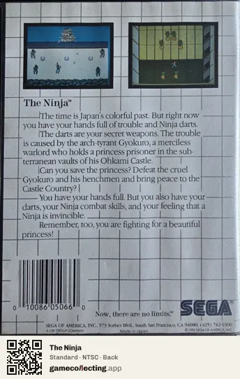 The Ninja Sega Master System, NTSC box back