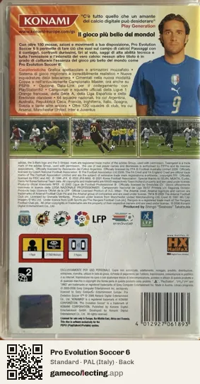 Pro Evolution Soccer 6 PlayStation Portable, Italy box back