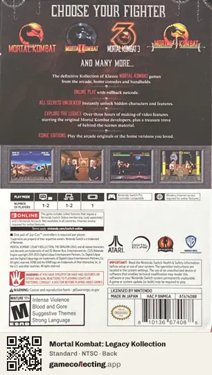 Mortal Kombat: Legacy Kollection Nintendo Switch, NTSC box back