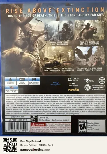 Far Cry Primal PlayStation 4, NTSC box back
