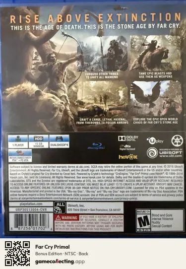 Far Cry Primal PlayStation 4, NTSC box back
