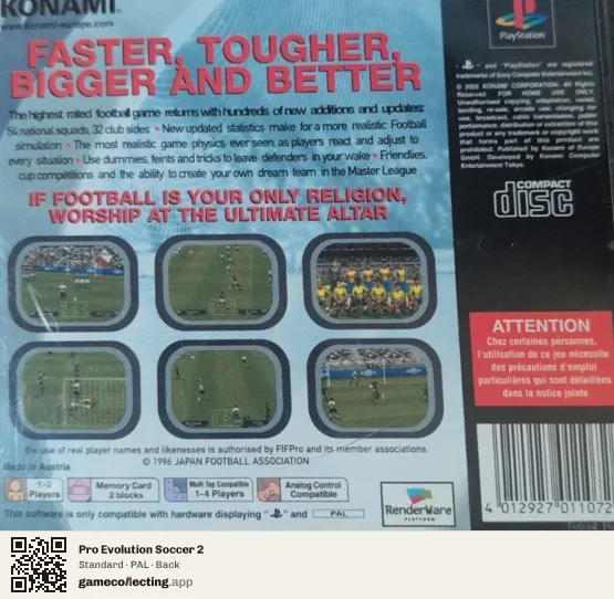 Pro Evolution Soccer 2 PlayStation, PAL box back
