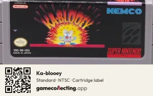 Ka-blooey Super Nintendo Entertainment System, NTSC cartridge label