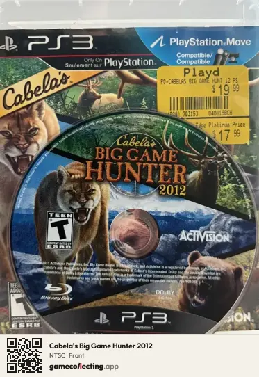 Cabela's Big Game Hunter 2012 PlayStation 3, NTSC box front