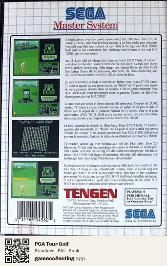PGA Tour Golf Sega Master System, PAL box back