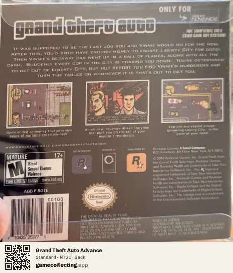 Grand Theft Auto Advance Game Boy Advance, NTSC box back