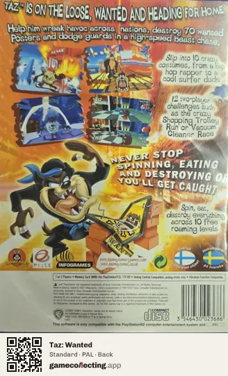 Taz: Wanted PlayStation 2, PAL box back
