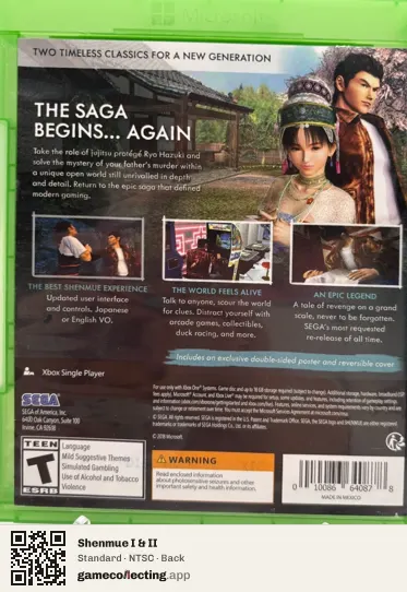 Shenmue I & II Xbox One, NTSC box back