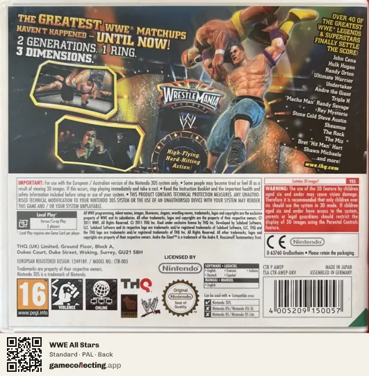 WWE All Stars Nintendo 3DS, PAL box back
